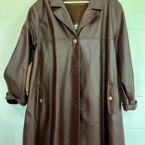 Womens Burgundy leather lined swing coat. 'L'
